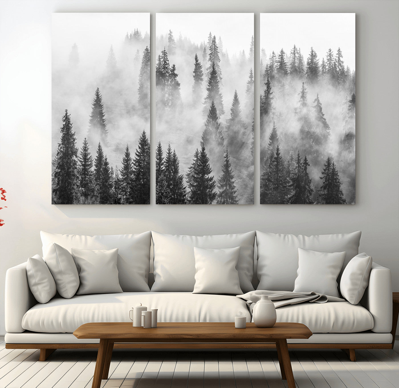 -Forest Wall Art Print | Foggy Pine Forest Canvas Wall Art - Black and White Nature Decor for Living Room, Office