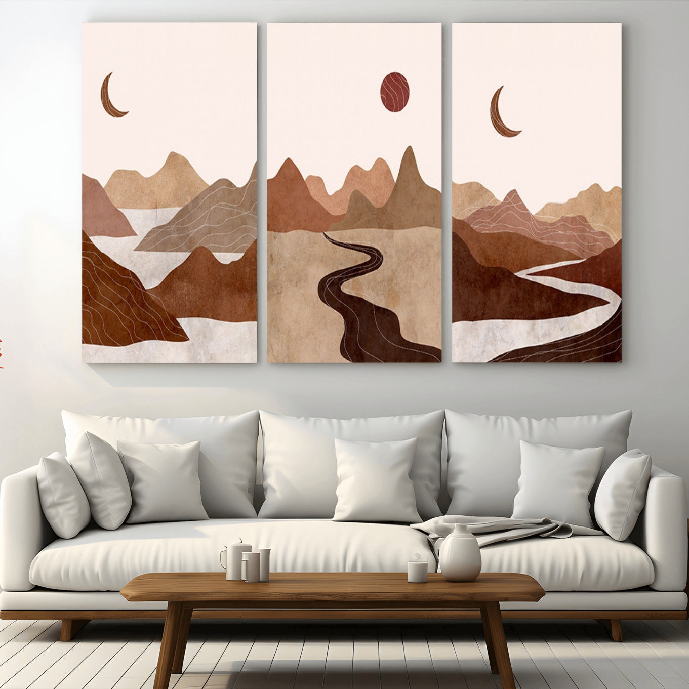 -Boho Wall Art Canvas Print Set Mid-Century Prints Bohemian Wall Artwork Prints Boho Neutral