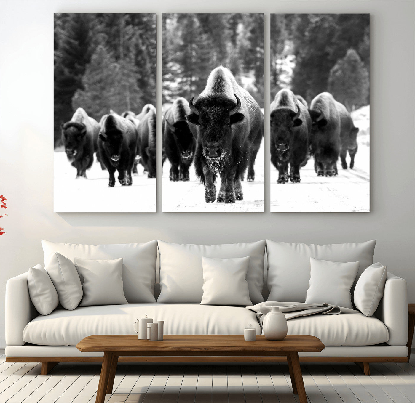 62434-MGV-CV-36X24-Bison Herd in Snow Wall Art Canvas Print | Rustic Western Bison Wall Art for Decor for Living Room,