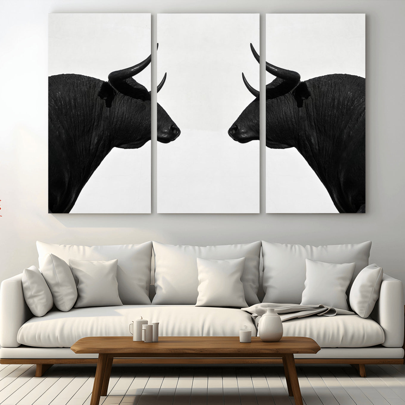 -Spanish Bull Art - Framed Black and White Bull Canvas Print for Modern Rustic Home or Office Decor