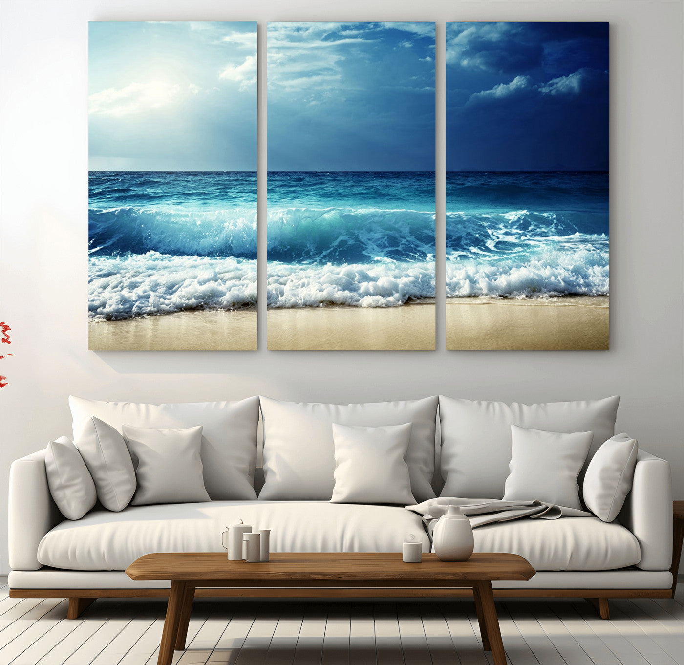 -Majestic Ocean Wave Wall Art Canvas | 3 Panel Large Seascape Print for Living Room, Bedroom, Office