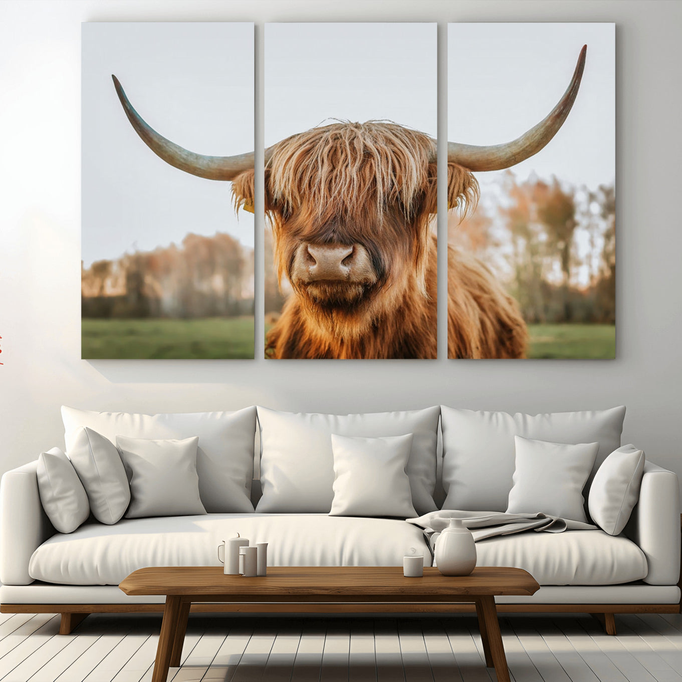 41121-MGV-CV-48X32-3P-Highland Cow Animal Scottish Cattle Art Print Farmhouse Wall Art Canvas Print