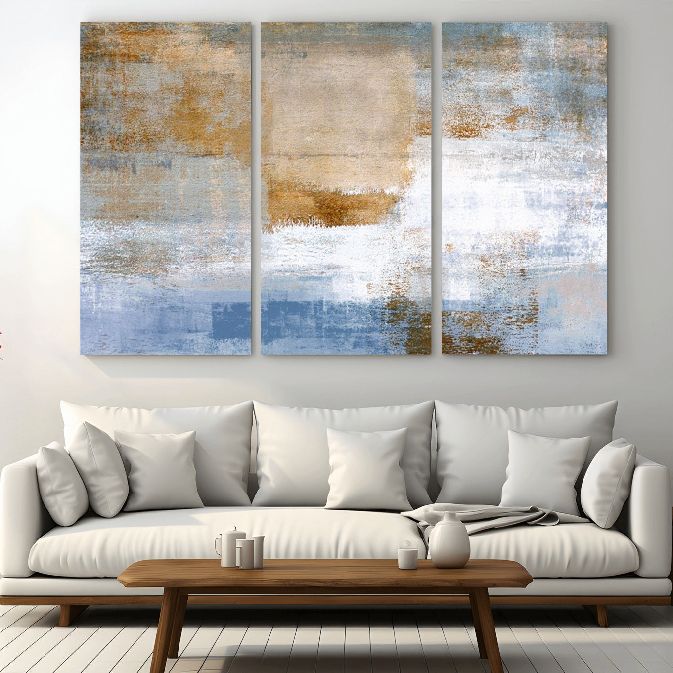 72354-MGV-CV-36X24-Blue Multi Panel Abstract Wall Art Canvas, Abstract Blue and Gold Canvas Print