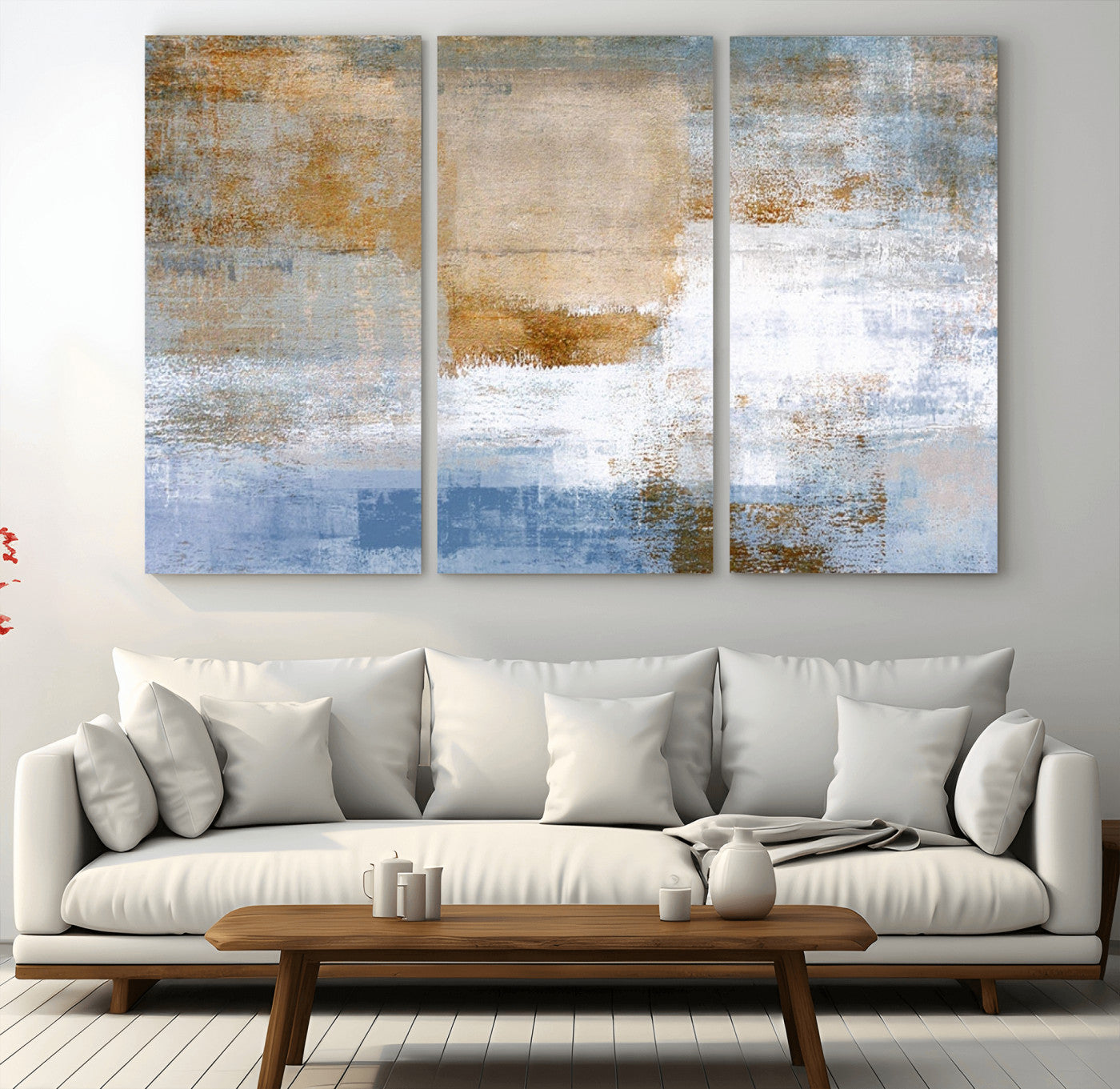 72354-MGV-CV-36X24-Blue Multi Panel Abstract Wall Art Canvas, Abstract Blue and Gold Canvas Print