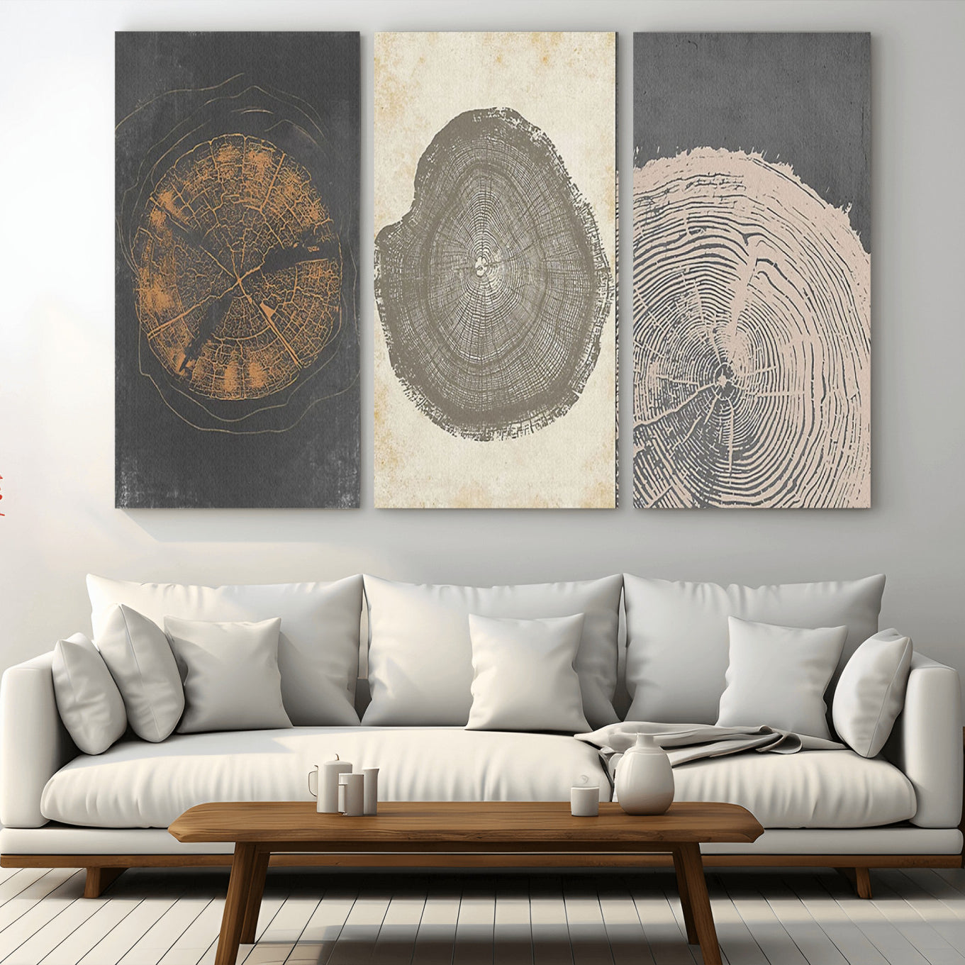 80725-MGV-CV-36X24-Boho Tree Ring Wall Art, Modern Minimalist Wood Grain Canvas, Tree Slice for Rustic Decor, Farmhouse