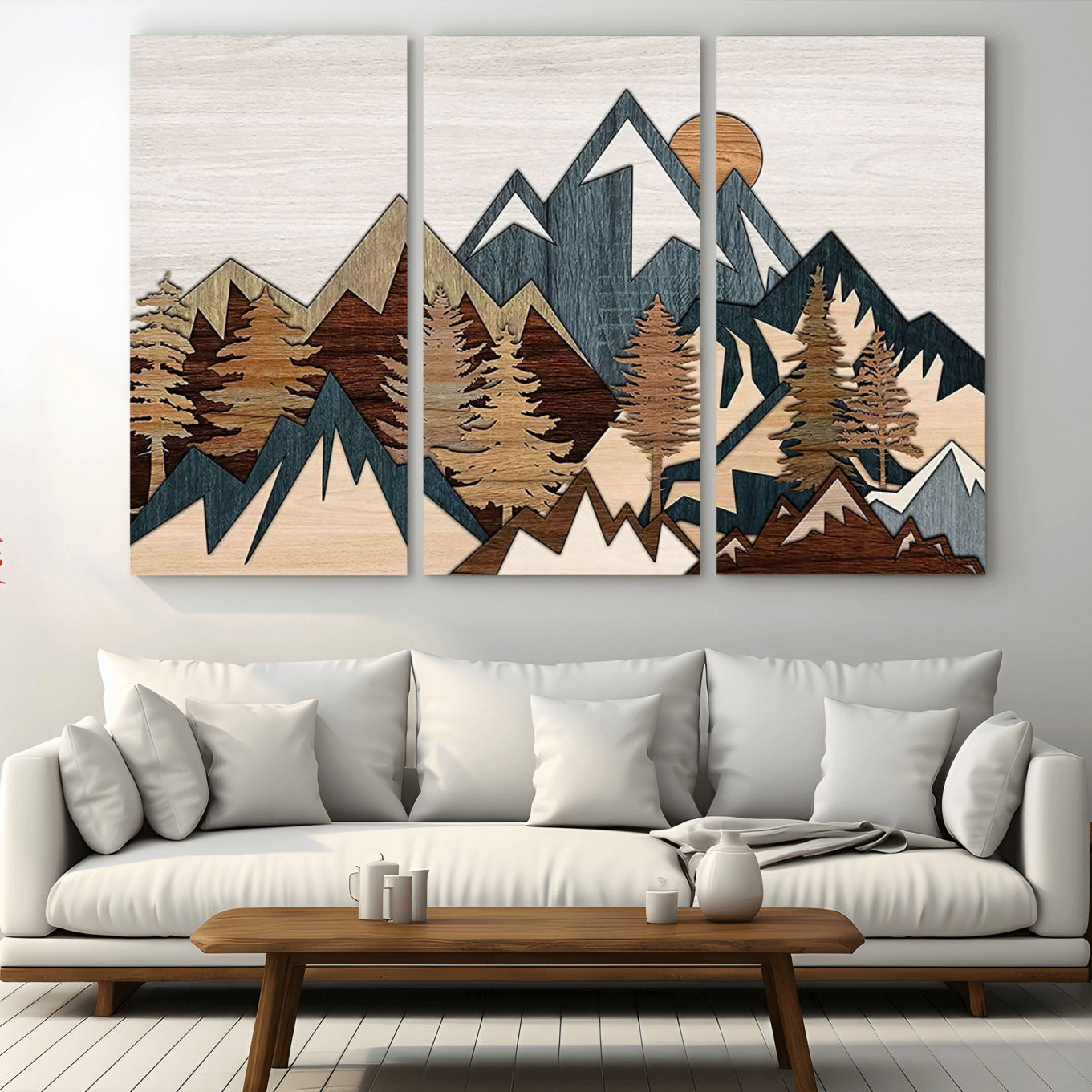 67950-MGV-CV-36X24-Rustic Abstract Wood Panel Effect Canvas Mountain Range Top Wood Wall Art Canvas Print