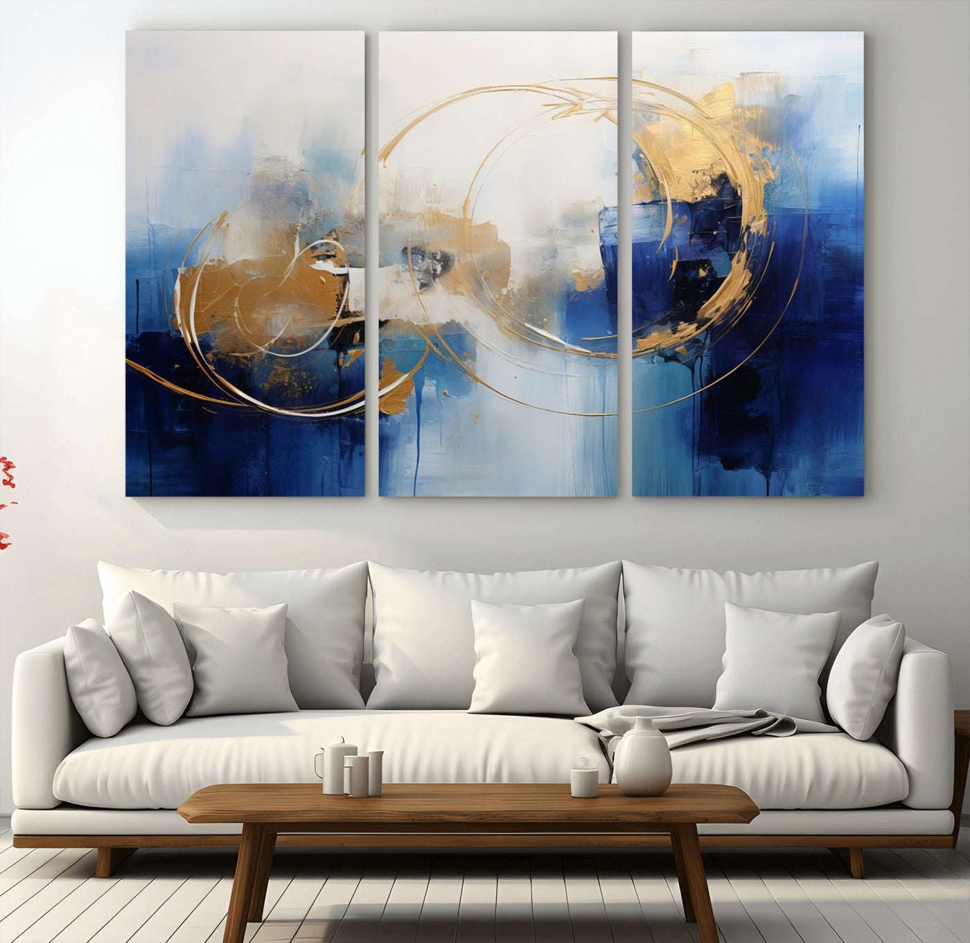 52314-MGV-CV-48X32-3P-Navy Blue Abstract Wall Art Canvas Print