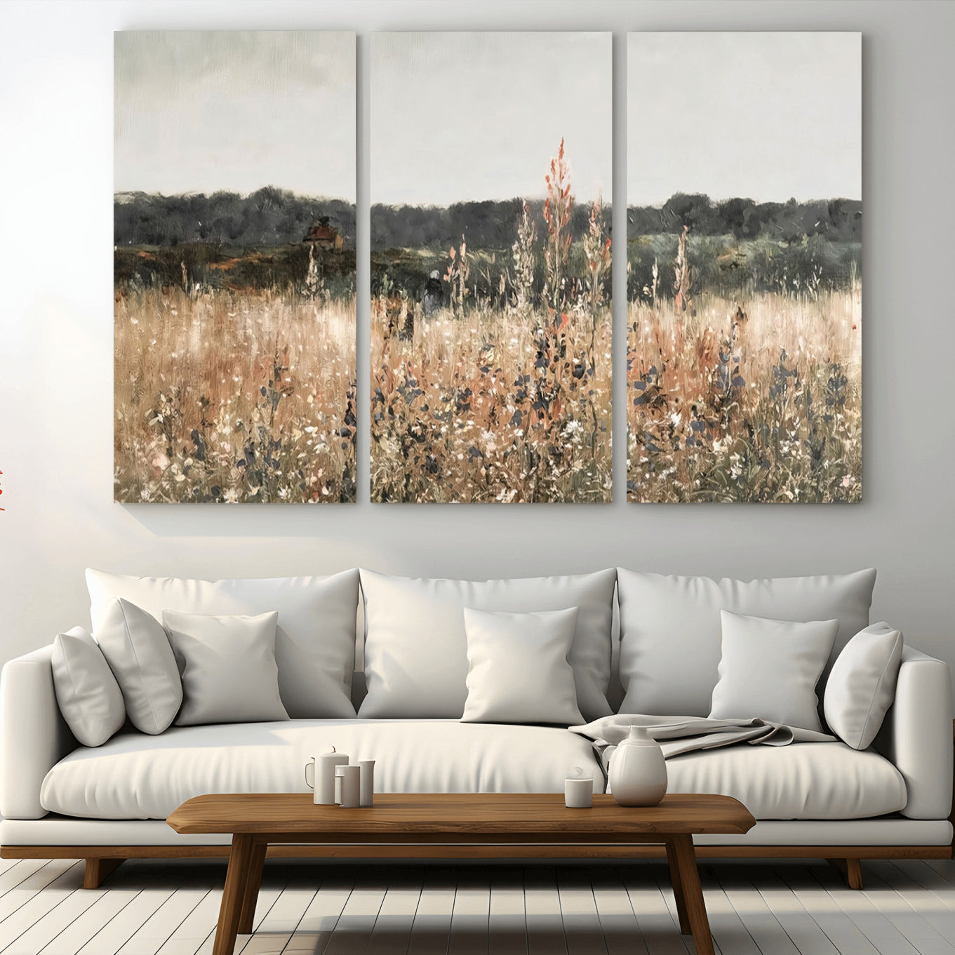 46308-MGV-CV-36X24-Abstract Wildflower Art Field Landscape Oil Painting Print, Country Field Wall Art - Framed Ready to
