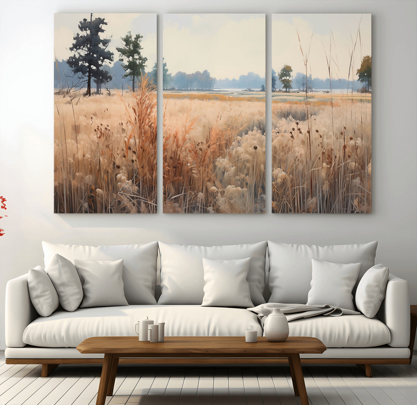 98822-MGV-CV-36X24-Golden Fields Canvas Wall Art Print – Serene Landscape of Nature’s Tranquility in Minimalist Modern