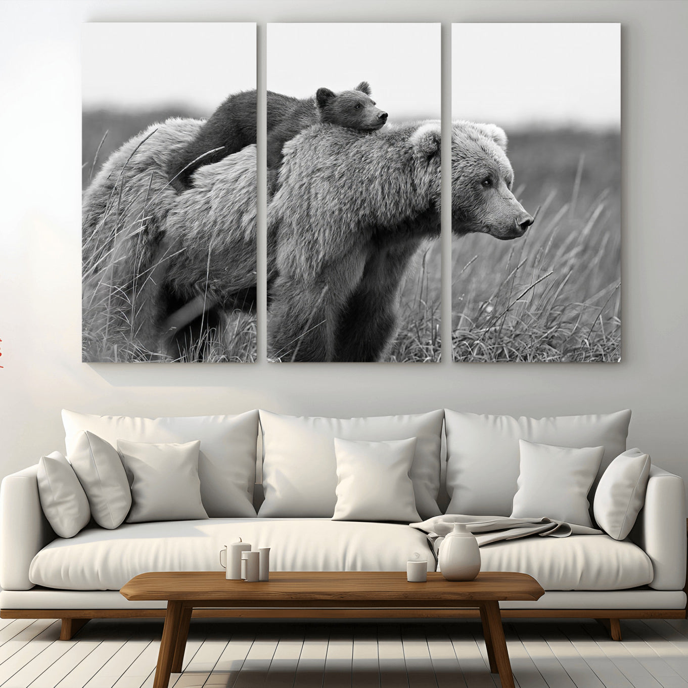 -Bear and Cub Wall Art Canvas | 399 Bear Cub Wildlife-Inspired Animal Art for Living Room or Office |