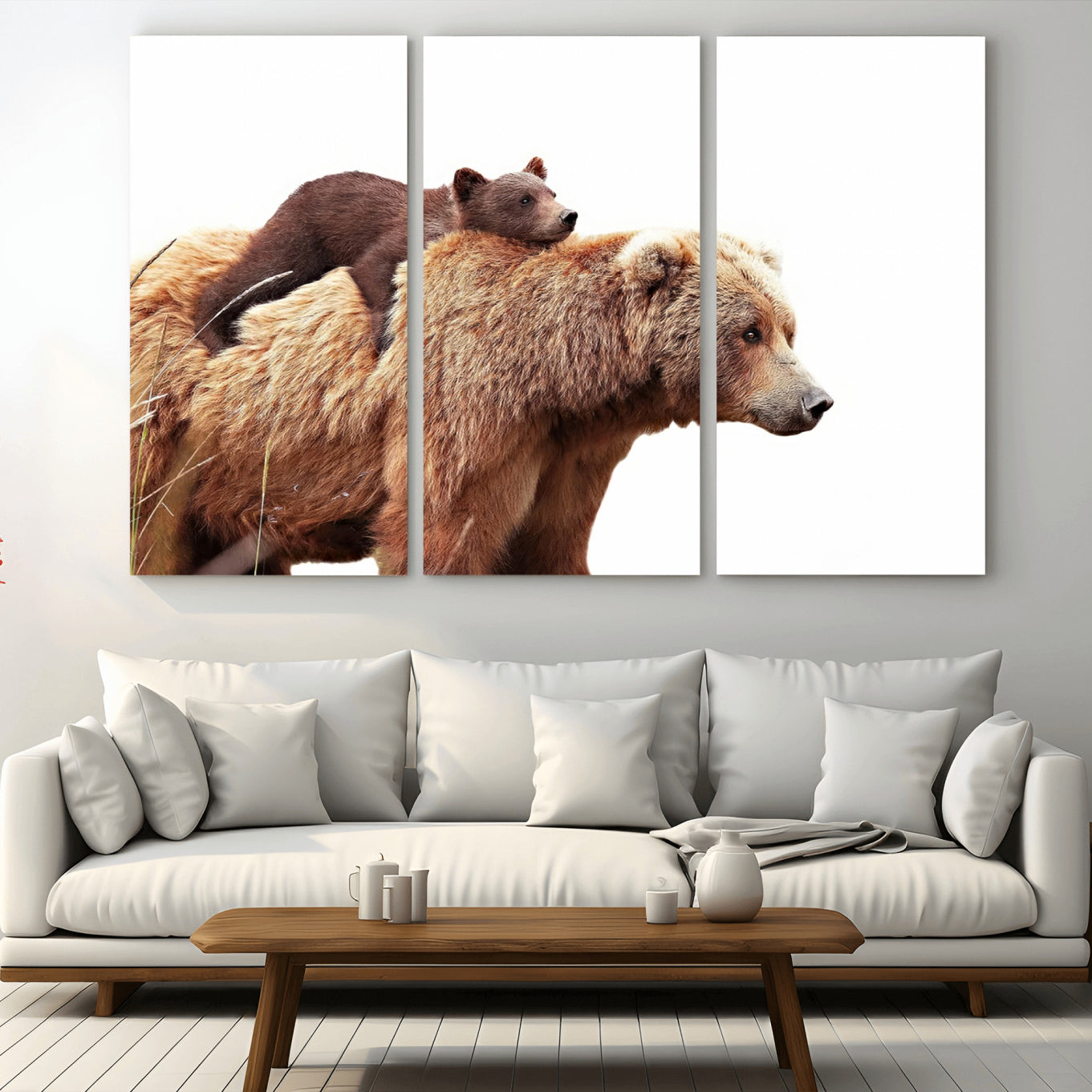76943-MGV-CV-36X24-Mother and Baby Bear Canvas Wall Art - Adorable Wildlife Animal Print, Cozy Rustic Decor for Living