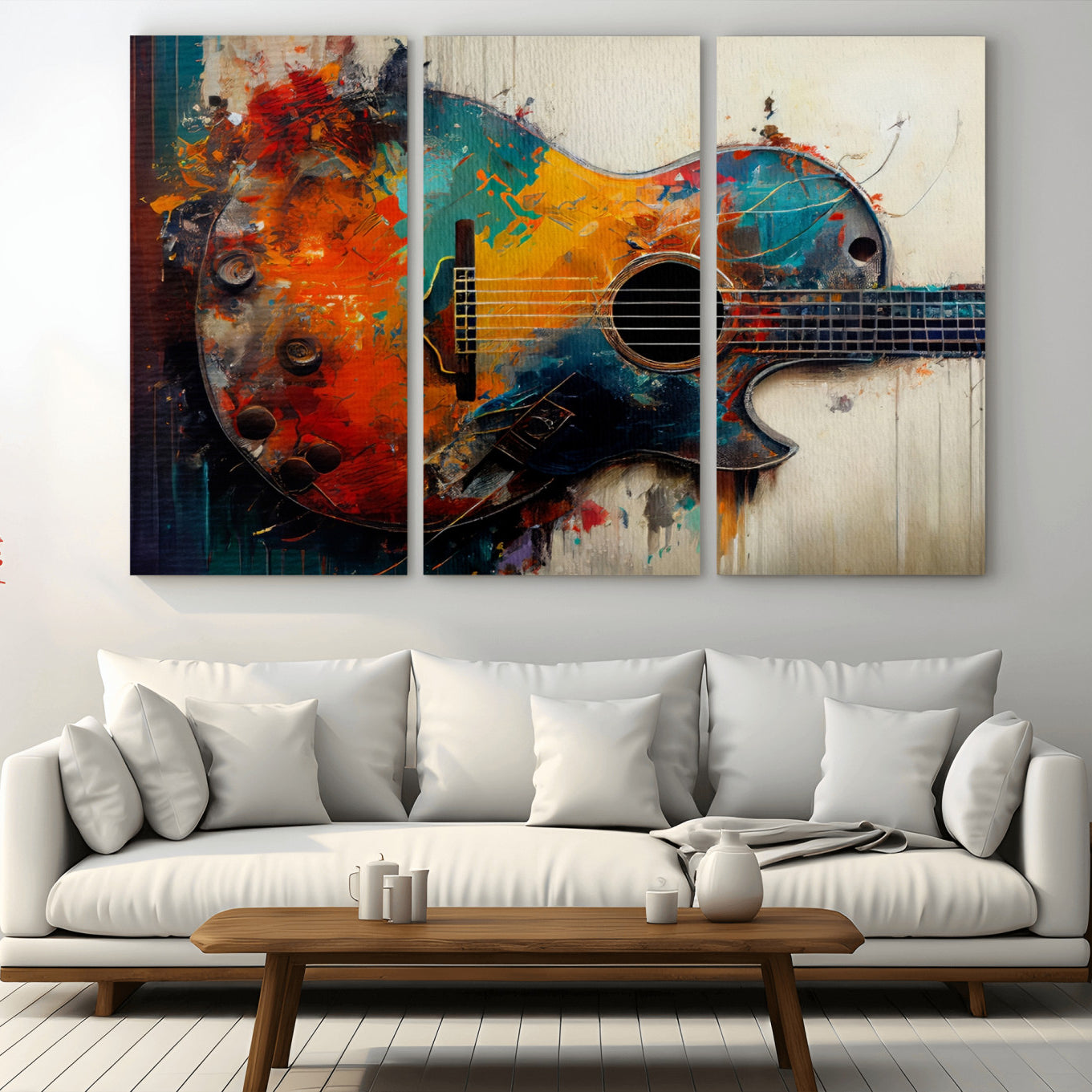 -Abstract Guitar Wall Art Canvas | Vibrant Music-Inspired Art for Living Room or Studio | Colorful