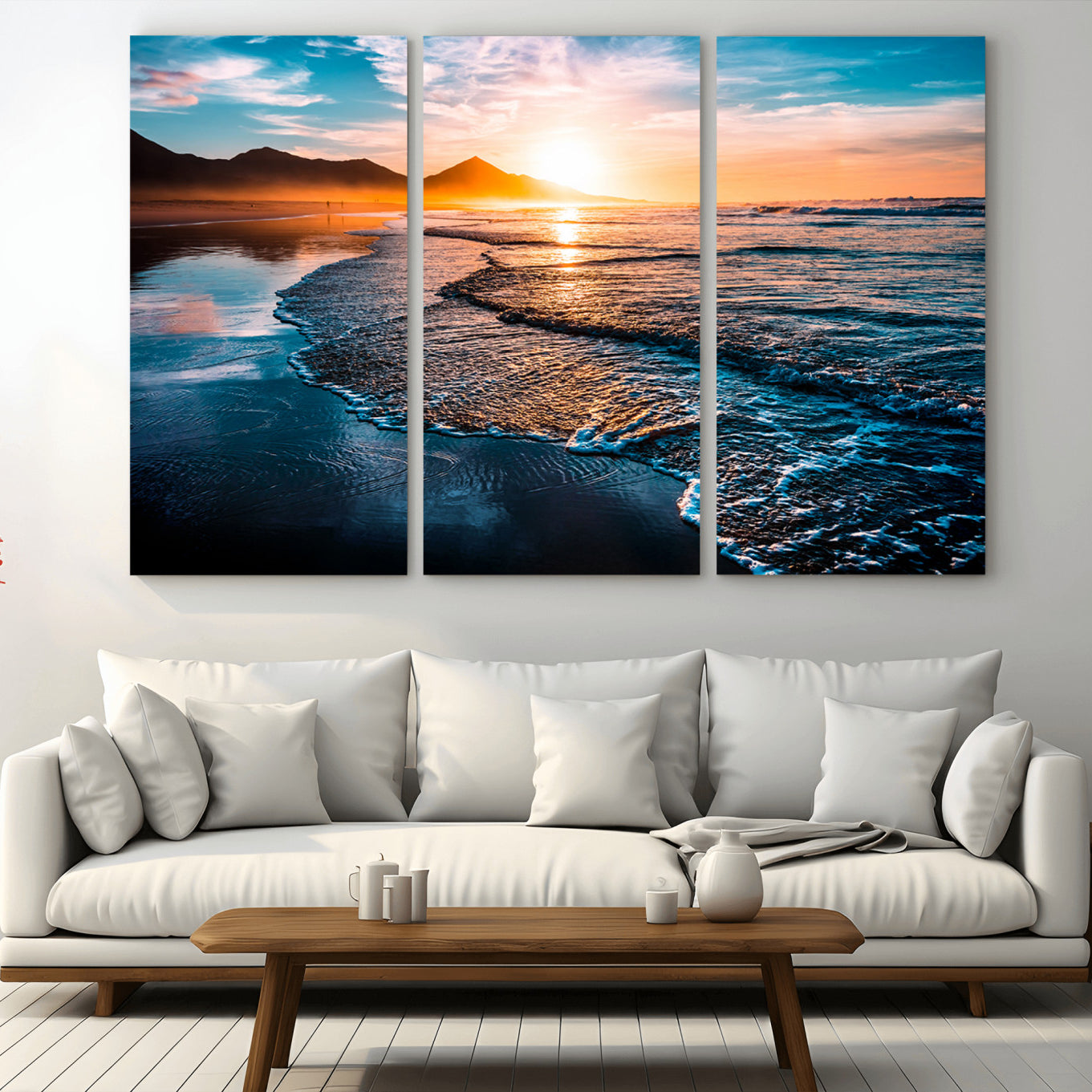 -Beach Ocean Sunset on the Sea Wall Art Canvas, Beach Ocean Sunset Canvas Print