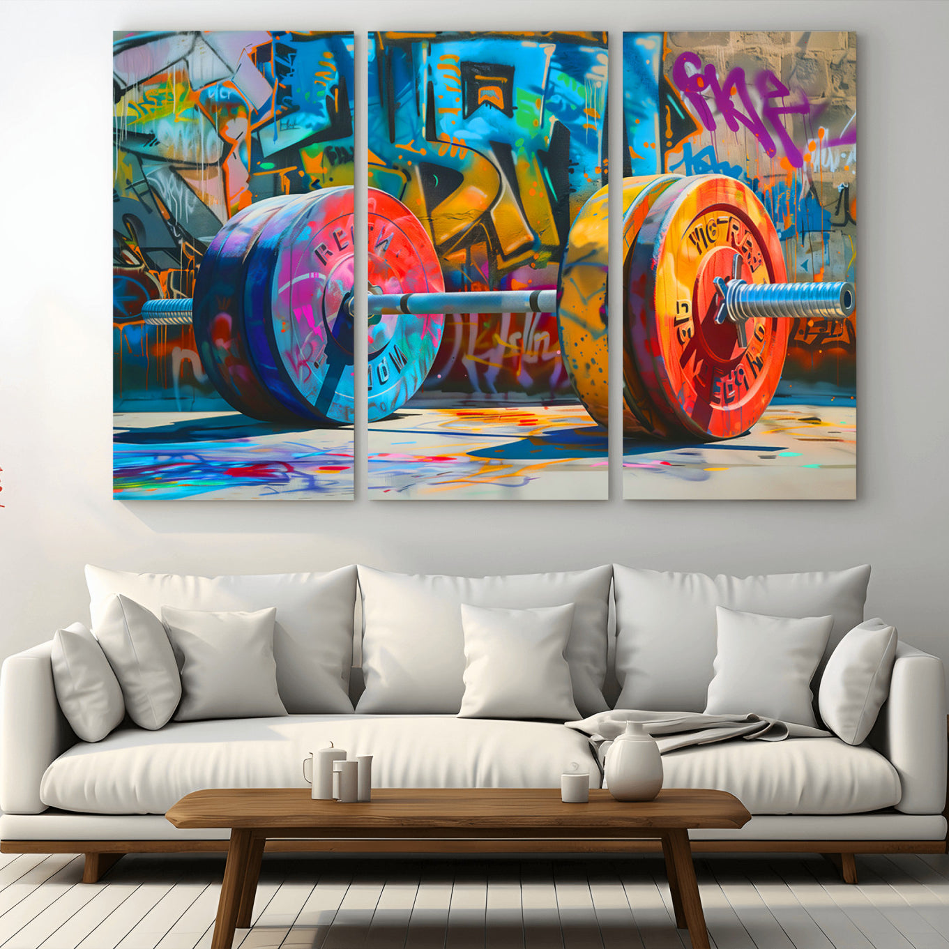 -Fitness Gym Barbell Graffiti Wall Art Canvas Print