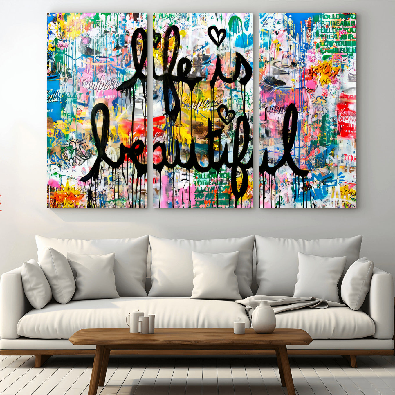 -Life Beautiful Art Print - Banksy Graffiti Wall Art Canvas Print | Graffiti Wall Art Canvas Print