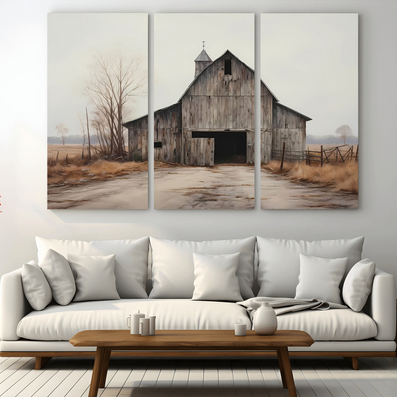 -Farmhouse Rustic Barn Wall Art Canvas Print – Framed and Ready to Hang – Perfect Addition to