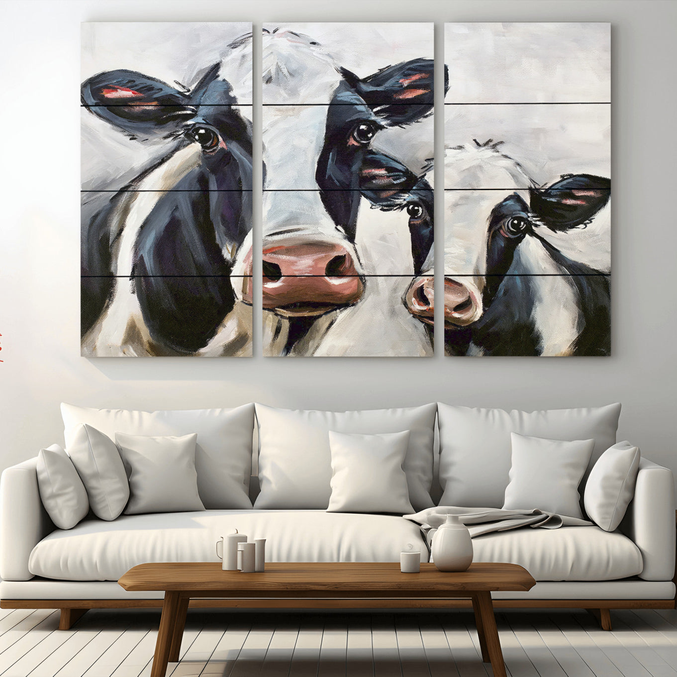 -Vintage Baby and Mom Cattle Wall Art Canvas Print