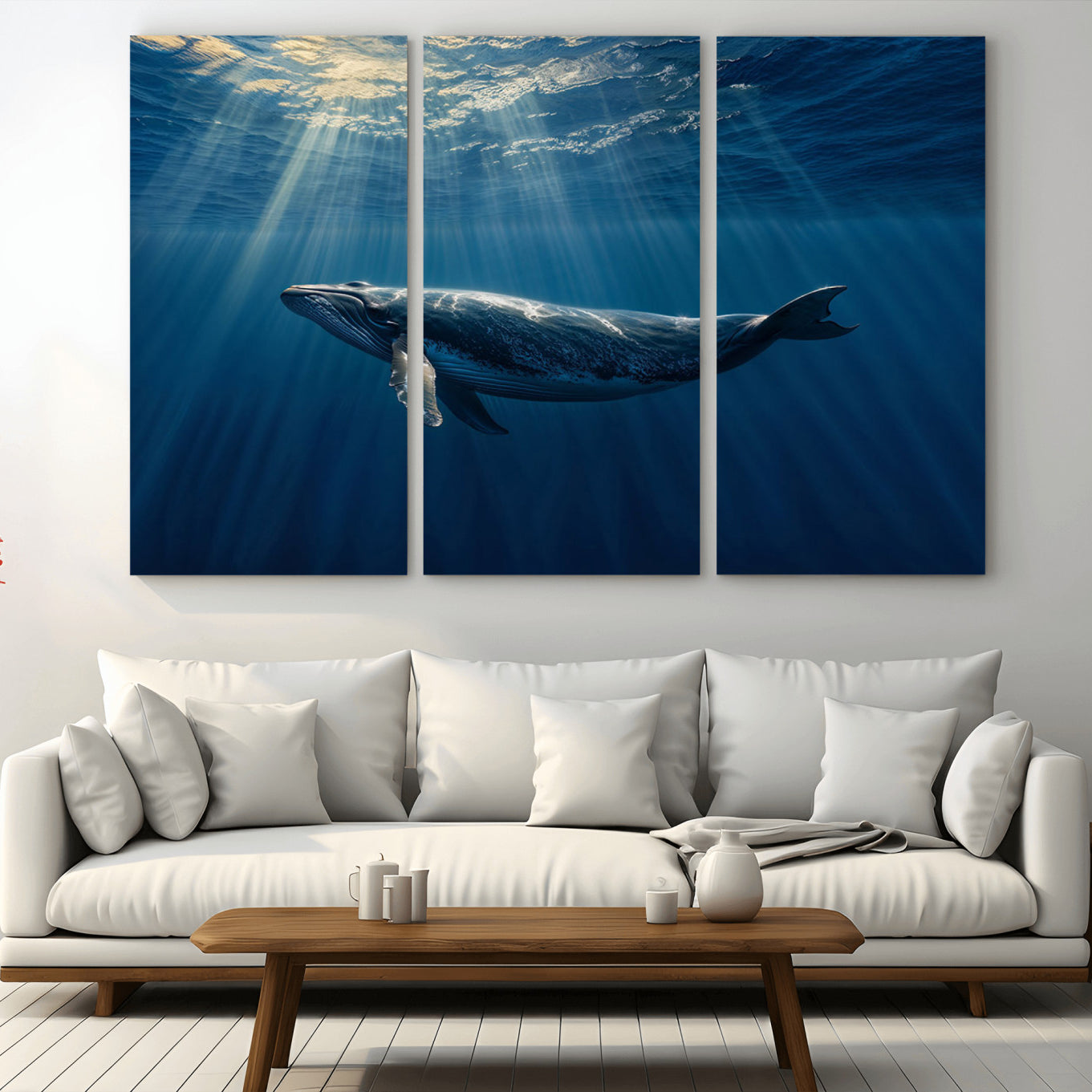 -Whale under Ocean Wall Art Canvas Print