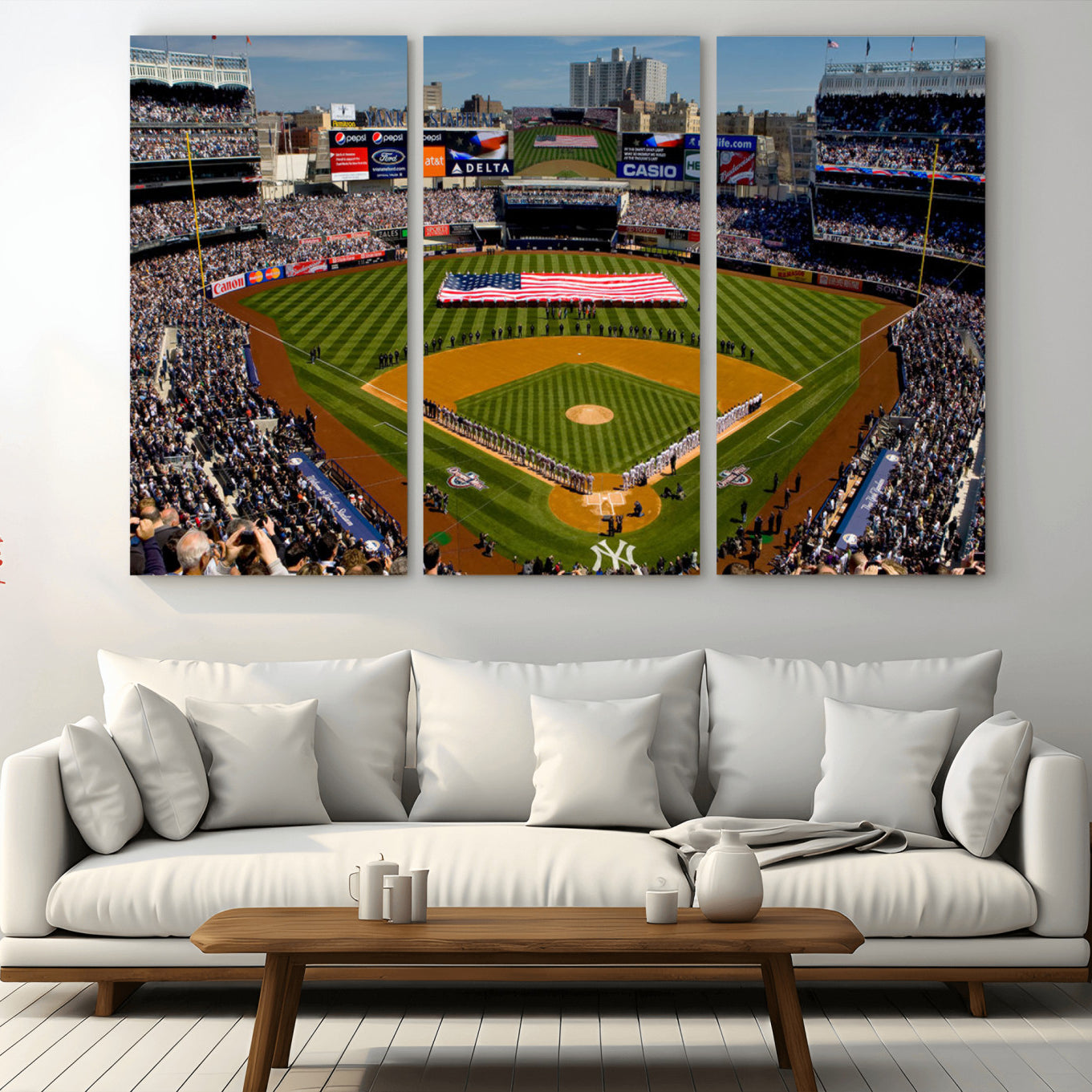 20879-MGV-CV-36X24-Yankee Stadium New York Wall Art Print | 3-Panel Canvas Print of Yankees Baseball Stadium | Large