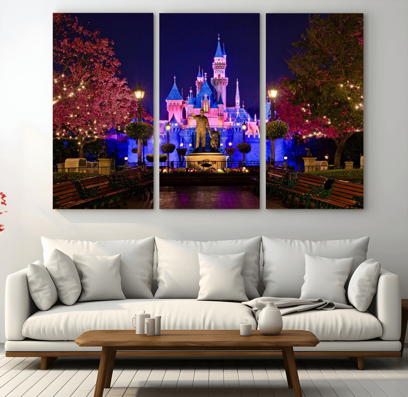 MGV-CV-48X32-3P - Disney Castle Wall Art Canvas Print, Framed Magic Kingdom Art Picture Print, Disney World Perfect Child Room Decor Artwork
