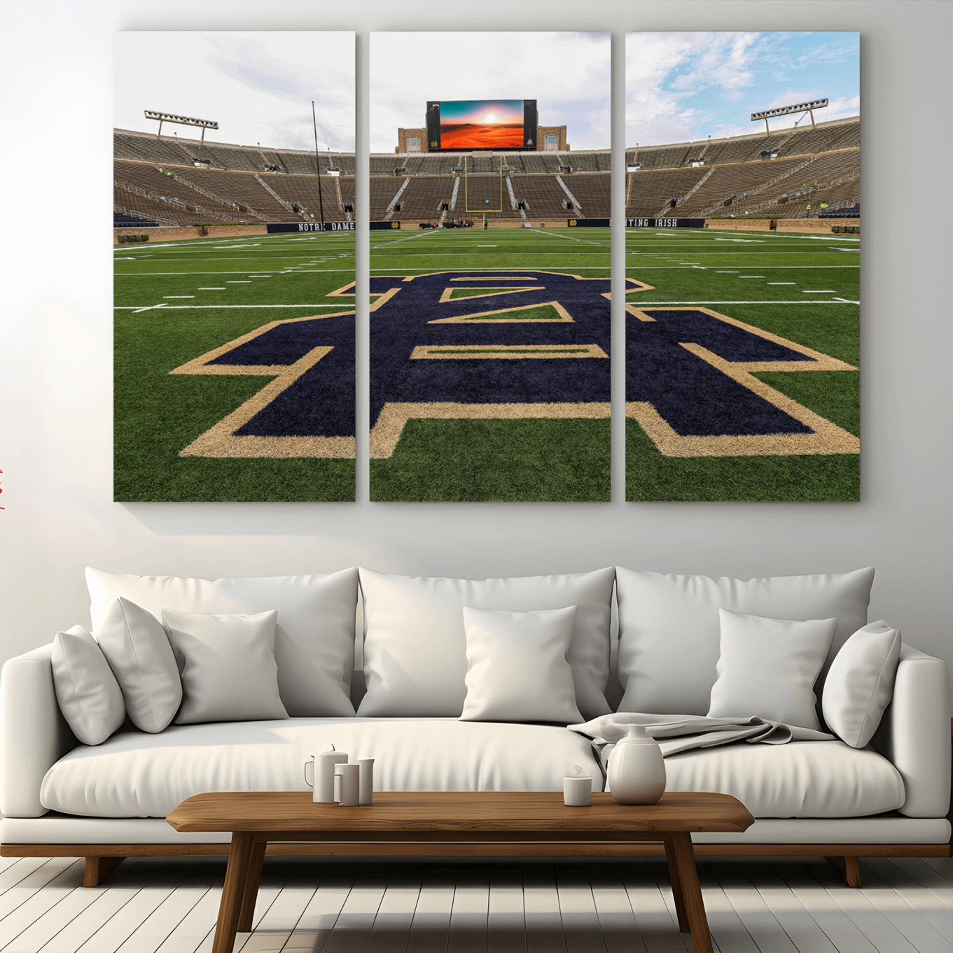 MGV-CV-48X32-3P - Notre Dame Stadium Wall Art Canvas Print, Framed Indiana Stadium Art Picture Print, Notre Dame Field Perfect Sport Room Decor Artwork