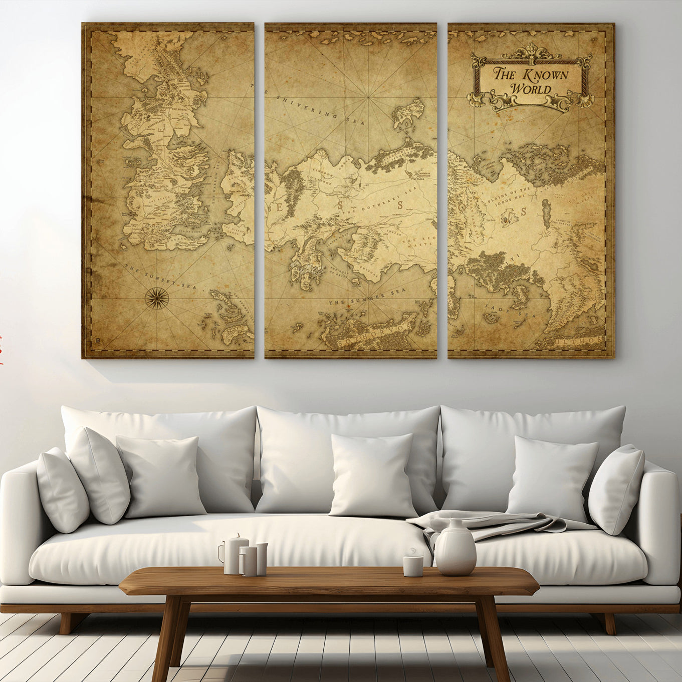 -Vintage Game of Thrones Map Wall Art | Westeros and Essos Antique Style Print | The Known World in