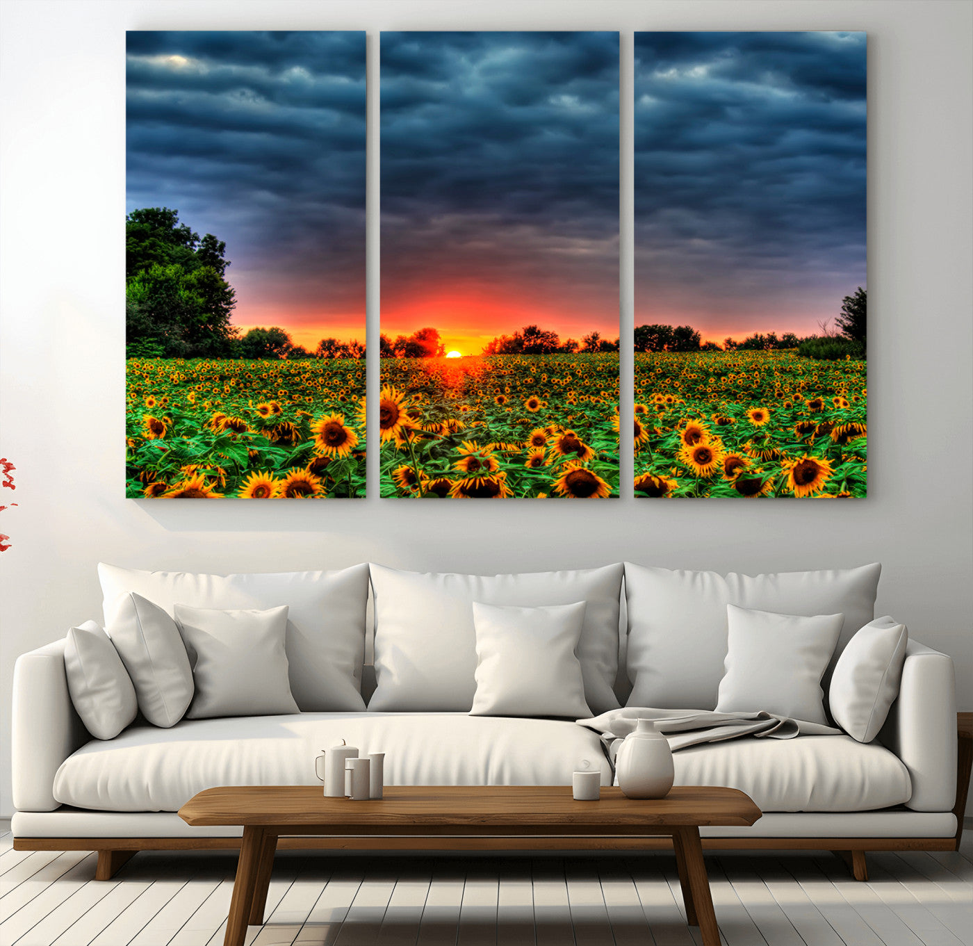 -Golden Sunflower Field at Sunset – Breathtaking Sky and Vibrant Flowers, Ready to Hang Wall Art