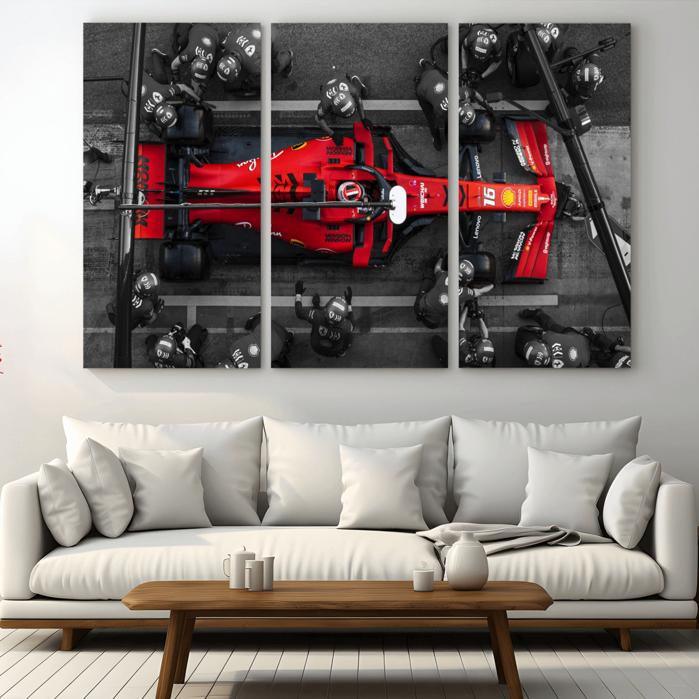 -Ferrari Pit Stop Canvas Wall Art – Precision and Speed Captured in Bold Motorsport Imagery – Ready