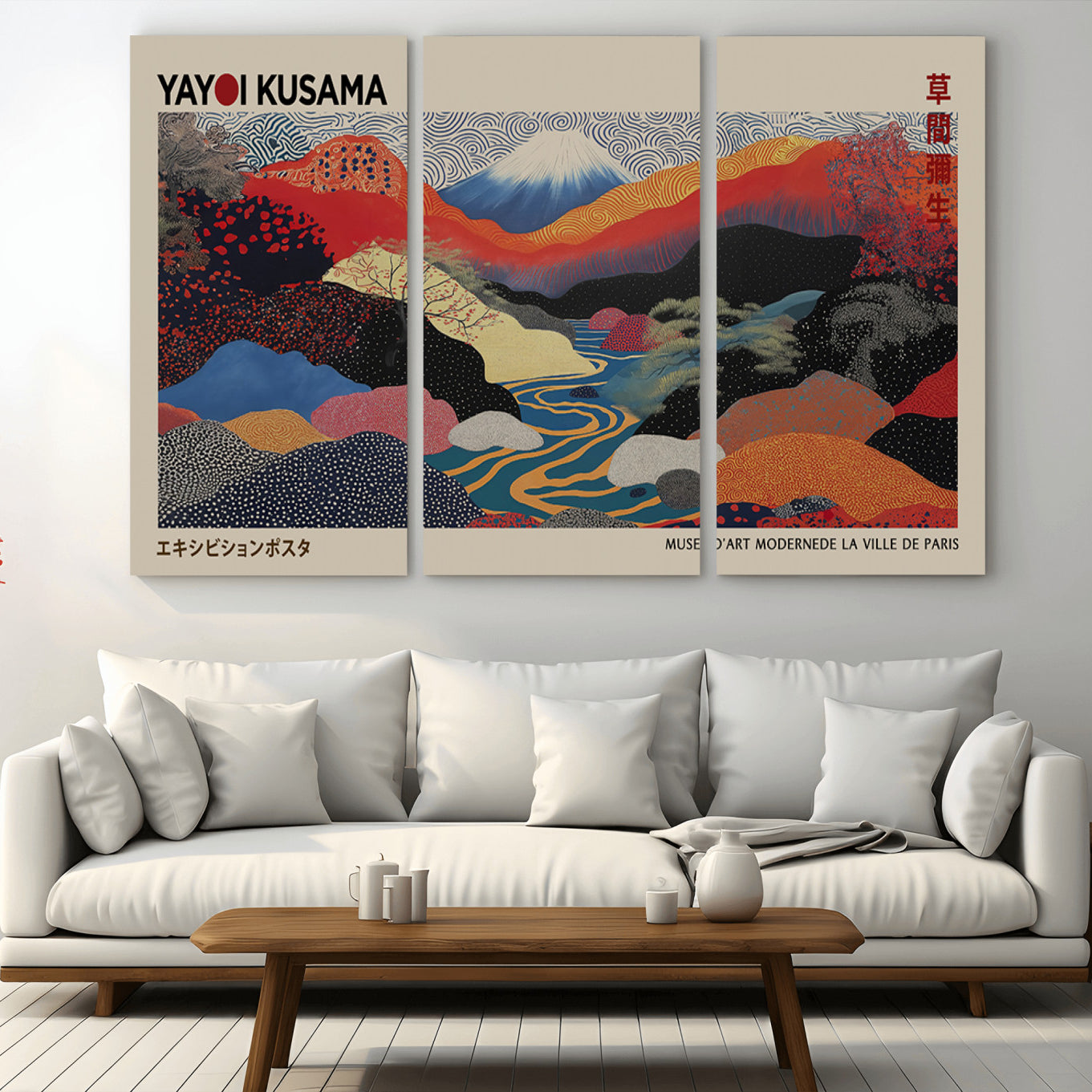 86784-MGV-CV-36X24-Yayoi Kusama Wall Art – Framed Japanese Abstract Art Print, Modern Wabi Sabi Inspired Canvas for Living Room, Office, or Gallery Decor