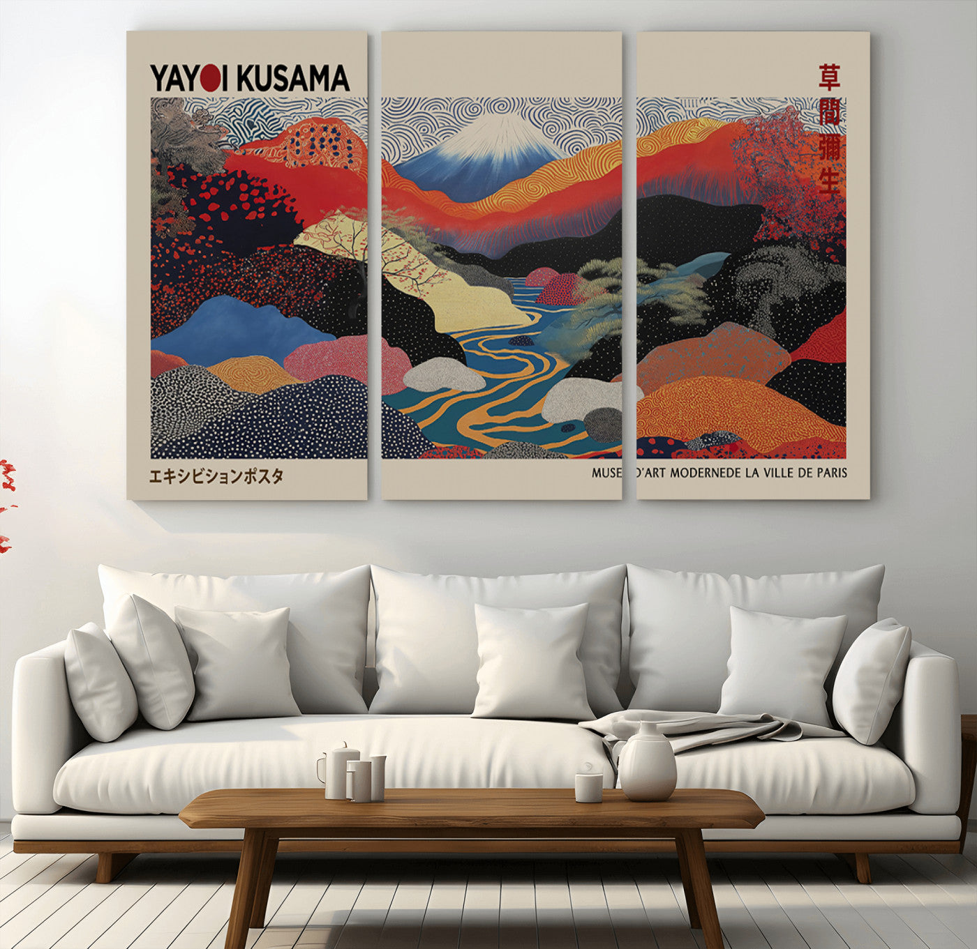 86784-MGV-CV-36X24-Yayoi Kusama Wall Art – Framed Japanese Abstract Art Print, Modern Wabi Sabi Inspired Canvas for Living Room, Office, or Gallery Decor