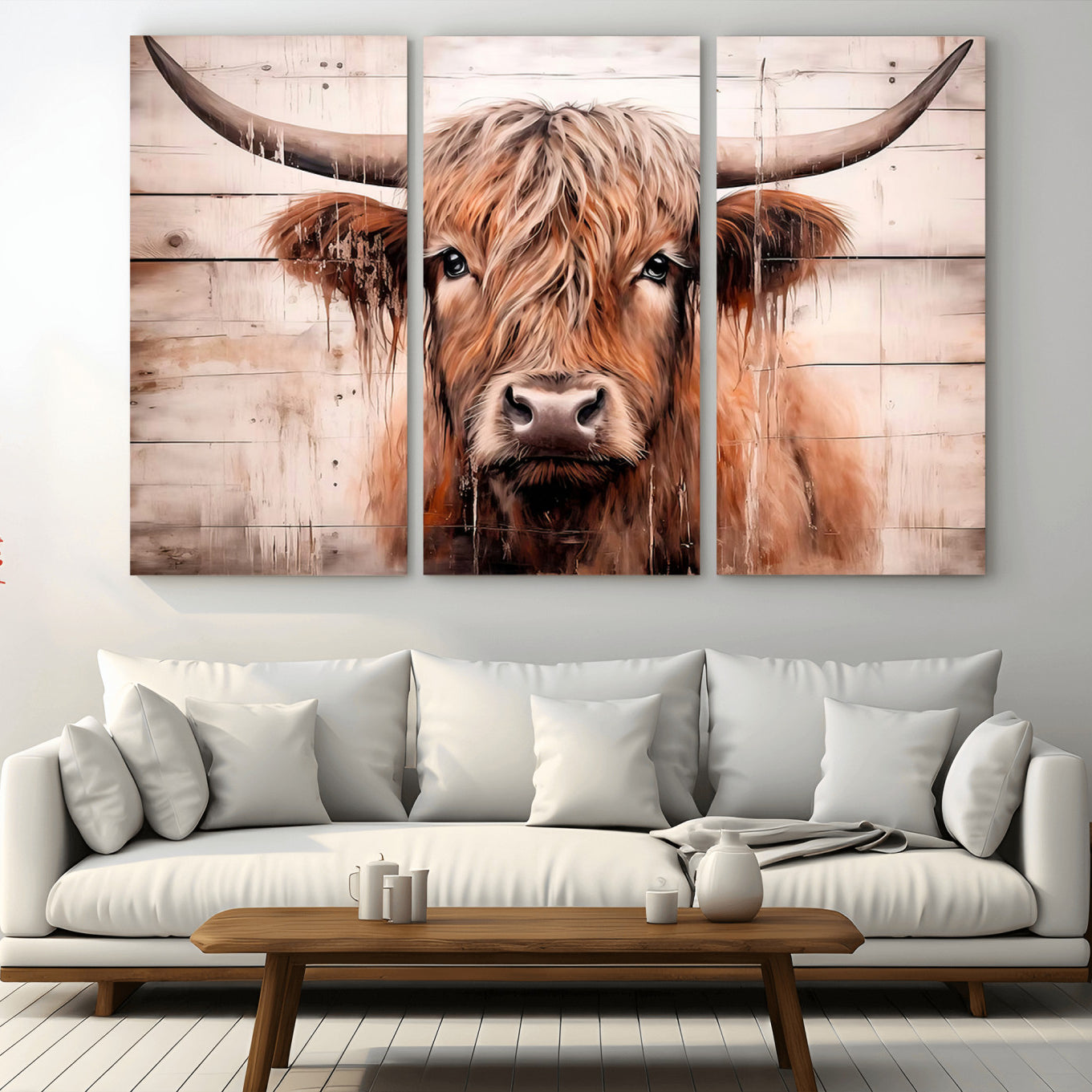 -Vintage Scottish Highland Cow Cattle Art Print Farmhouse Wall Art Canvas Print