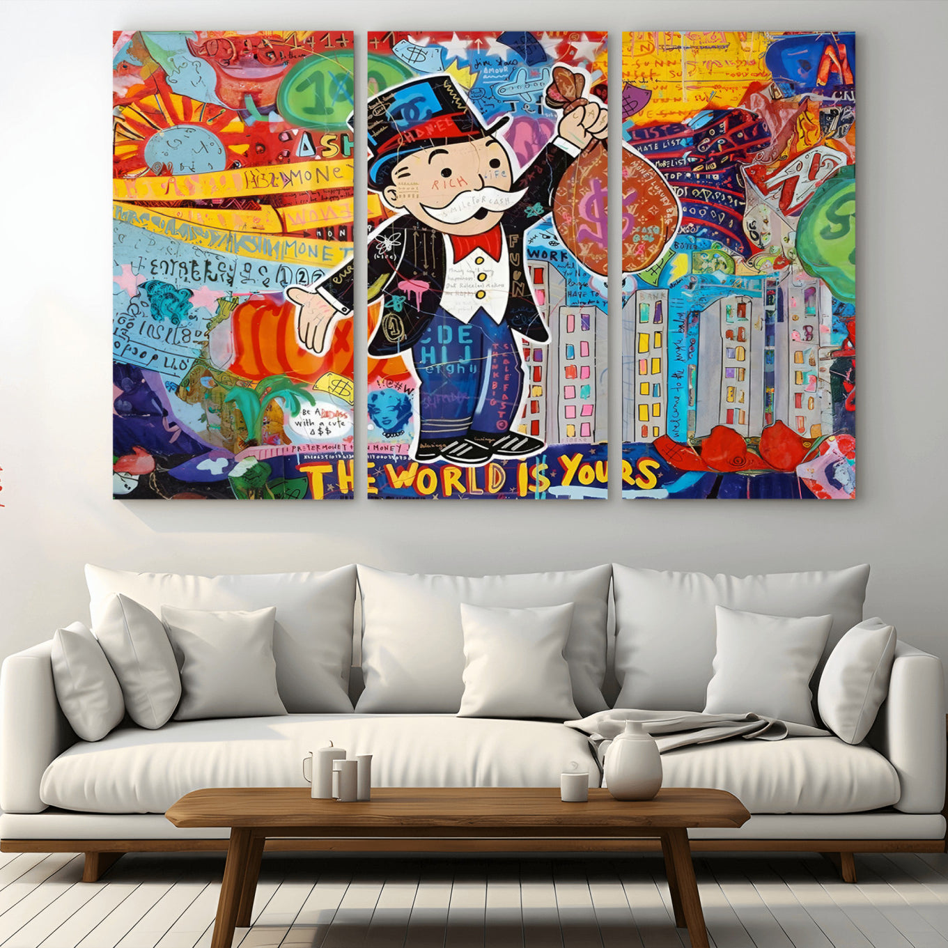96320-MGV-CV-36X24-Pop Art Monopoly Man Canvas Wall Art Print - Bold and Colorful Street Art-Inspired Decor for Living