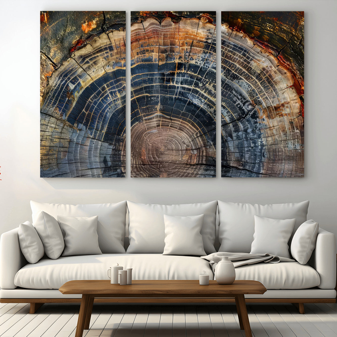 16193-MGV-CV-36X24-Framed Tree Ring Wall Art - Abstract Colorful Tree Ring Wall Decor, Minimalist Home Canvas Art,