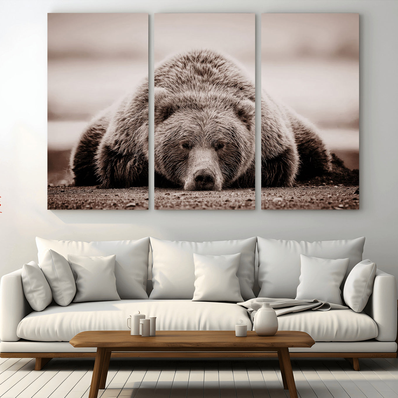 -Grizzly Bear Wall Art Print - Bear Canvas Wall Art - Rustic Bear Portrait Canvas Print for Cabin