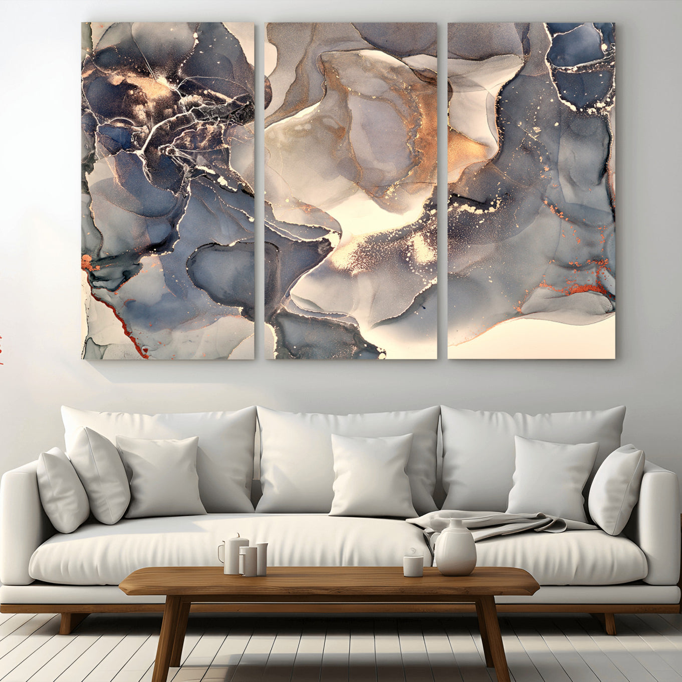 -Abstract Blue and Gold Wall Art - Fluid Ink Artwork - Modern Luxury Wall Decor for Contemporary