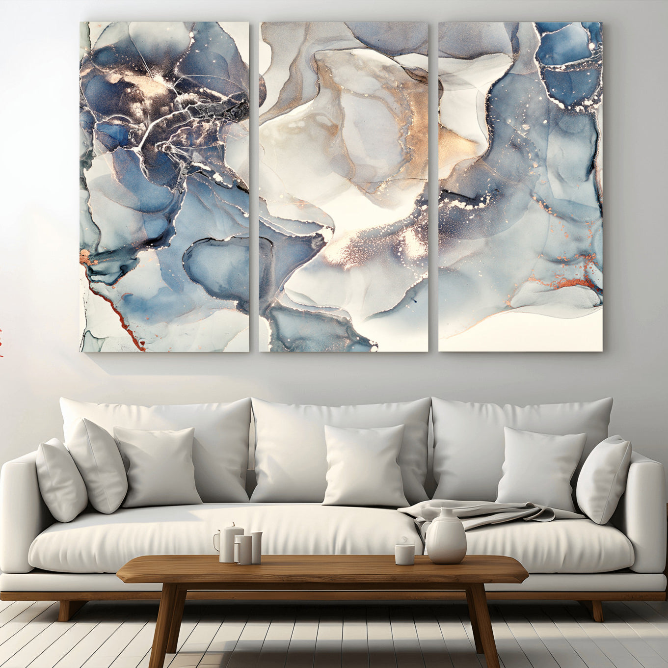 51497-MGV-CV-36X24-Abstract Blue and Gold Canvas Wall Art - Fluid Modern Ink Artwork - Modern Luxury Wall Decor for