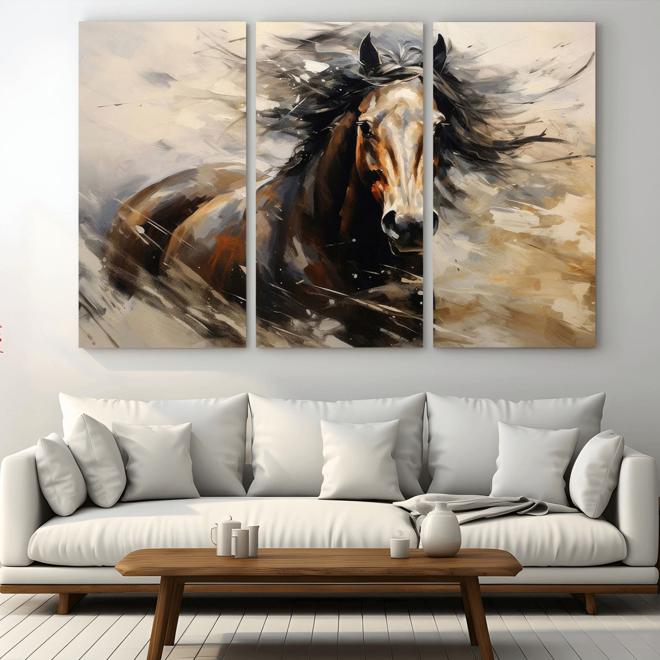 -Abstract Wall Art Horse Print - Large Western Horse Canvas - Farmhouse Woodland Wall Art - Framed