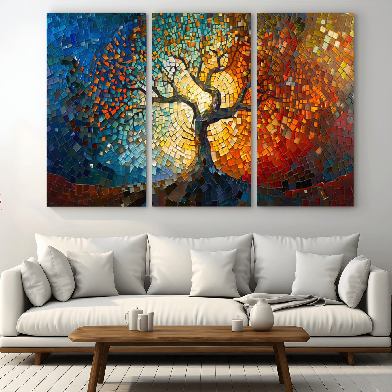 66056-MGV-CV-36X24-Yggdrasil Tree of Life Mosaic Stained Glass Wall Art Canvas, Yggdrasil Tree of Life Mosaic Canvas