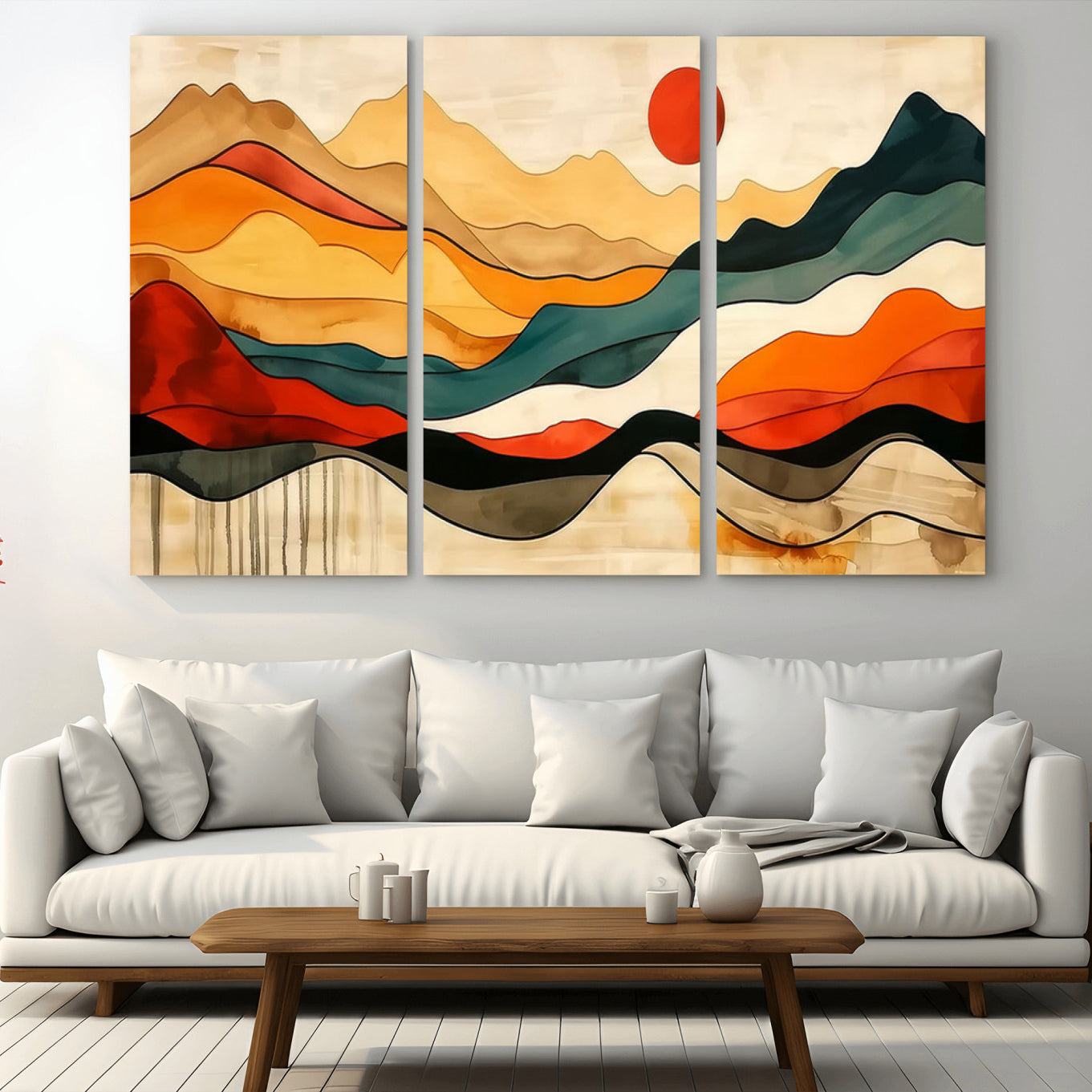 23241-MGV-CV-36X24-Mid Century Wall Art Print - Abstract Woodland Print - Modern Art Panoramic Mountain Wall Art