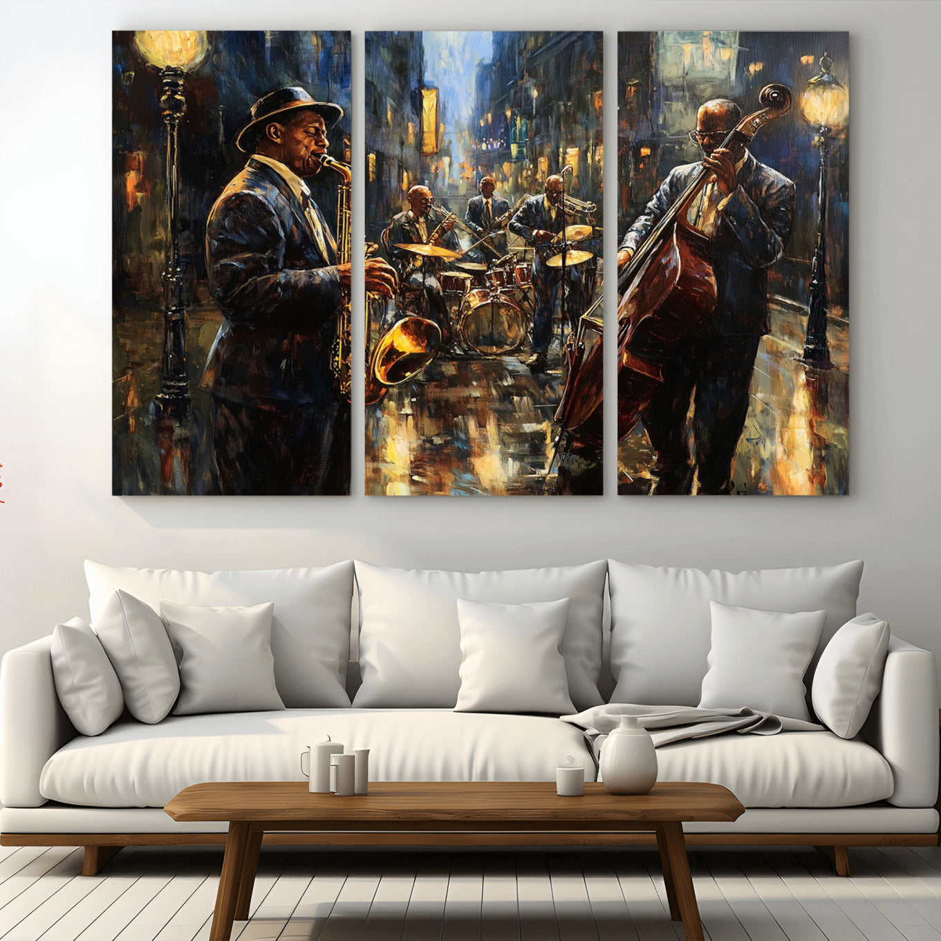 36990-MGV-CV-48X32-3P-Jazz Canvas Wall Art Print - Abstract African American Music Art - Framed Posters for Living Room or