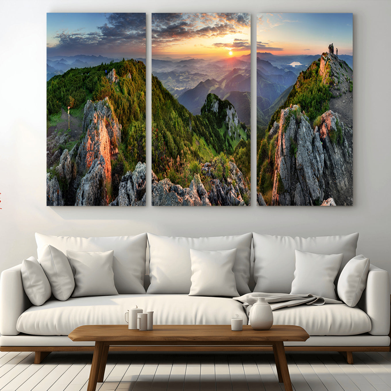 51582565-MGV-CV-36X24-Mountain Sunset Panoramic Wall Art Canvas Print – Framed Scenic Wilderness Scene with Majestic Summit Artwork for Home, Office