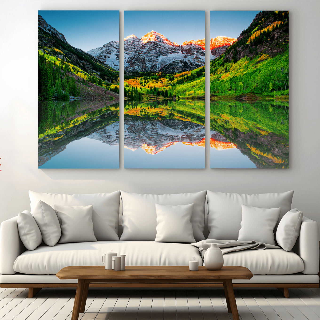 17996974-MGV-CV-36X24-Maroon Bells Lake Wall Art Canvas Print – Framed Majestic Colorado Mountain Scene with Autumn Reflection Artwork for Home, Office