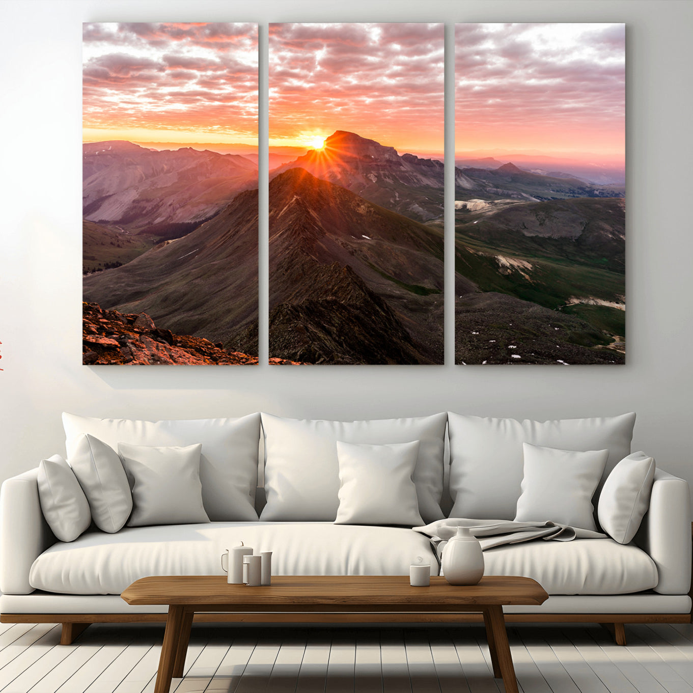 MGV-CV-48X32-3P - Majestic Sunrise Wall Art – Canvas Print of Rugged Mountain Peaks, Vibrant Sky, Serene Landscape, Nature Decor for Home or Office