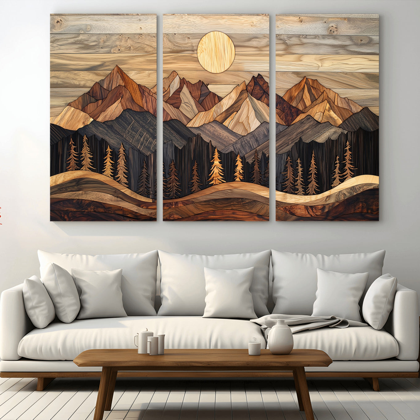 50100230-MGV-CV-36X24-Wood Mountain Wall Art Canvas Print – Framed Boho Abstract Woodland Rustic Farmhouse Geometric Artwork for Home Office