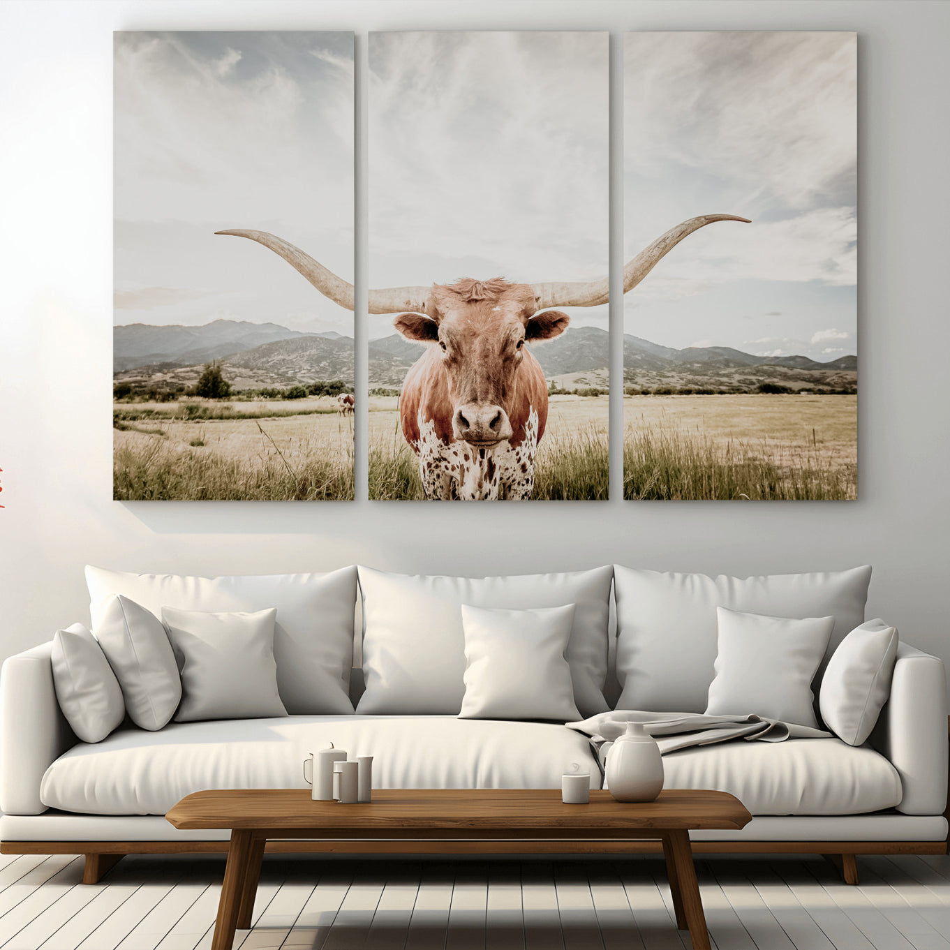 -Texas Longhorn Wall Art Canvas Print, Framed Western Cow Art Picture Print, Rustic Farmhouse Perfect Farmhouse Decor Artwork