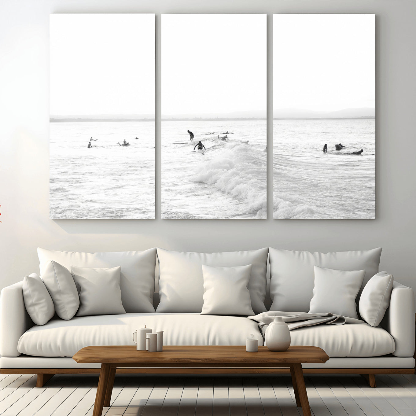 33449548-MGV-CV-36X24 - Surf Crowd Motion Wall Art – Active Surfers & Ocean Waves Canvas Print, Dynamic Water and Coastal Horizon for Living Room or Sea Adventure Decor