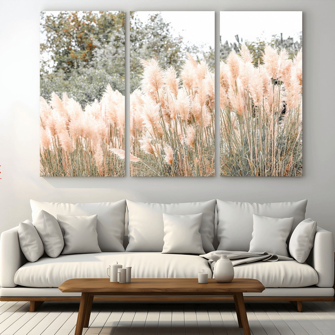 21826392-MGV-CV-36X24 - Pampas Grass Wall Art – Soft Blush Hues and Natural Texture Canvas Print, Serene Outdoors & Botanical Charm for Living Room or Nature Decor