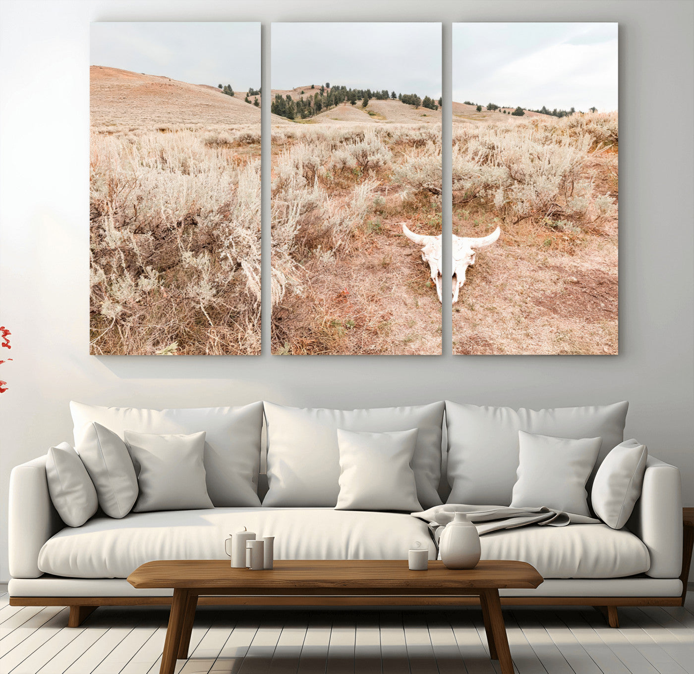 97234735-MGV-CV-36X24 - Desert Skull Wall Art – Arid Landscape & Sagebrush Canvas Print, Rustic Nature and Earth Tones for Living Room or Minimalist Decor