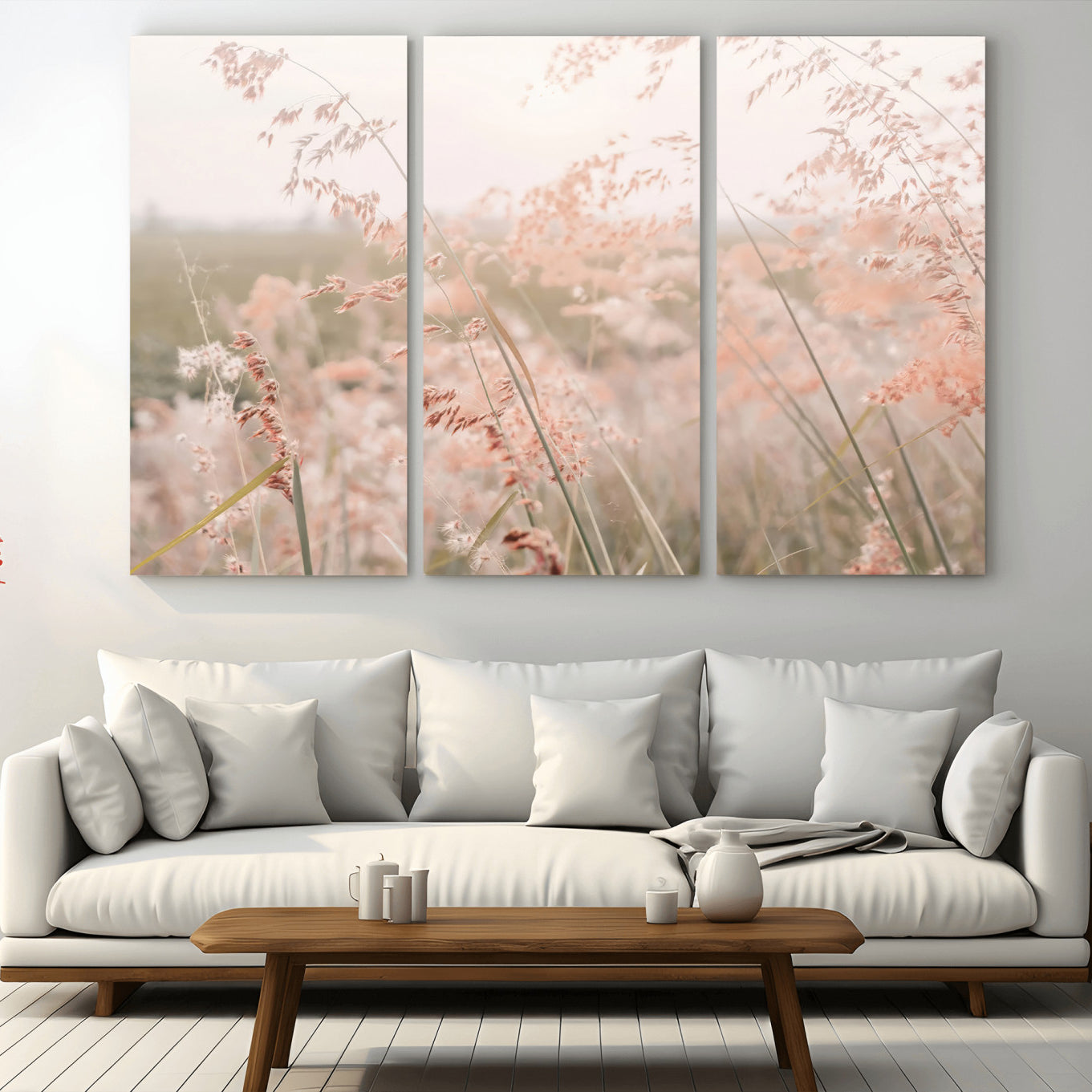 79164340-MGV-CV-36X24-Pastel Grasses Wall Art Canvas Print – Framed Soft Meadow Field Gentle Breeze Minimal Nature Artwork for Home Office