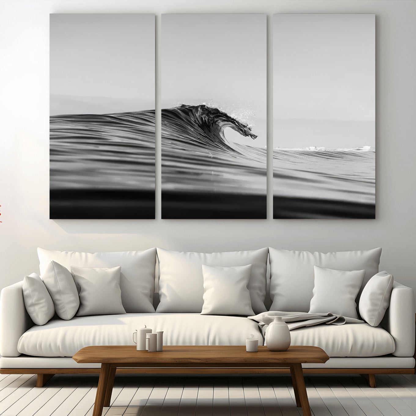24029476-MGV-CV-36X24-Black Wave Wall Art Canvas Print – Framed Abstract Surf Minimalist Ocean Modern Coastal Seascape Artwork for Home Office